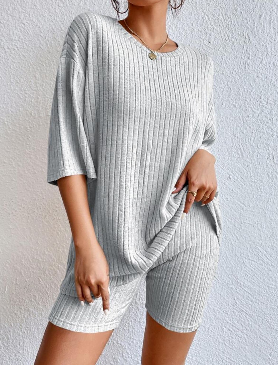 D5467 Spring Two Pieces Ribbed Set