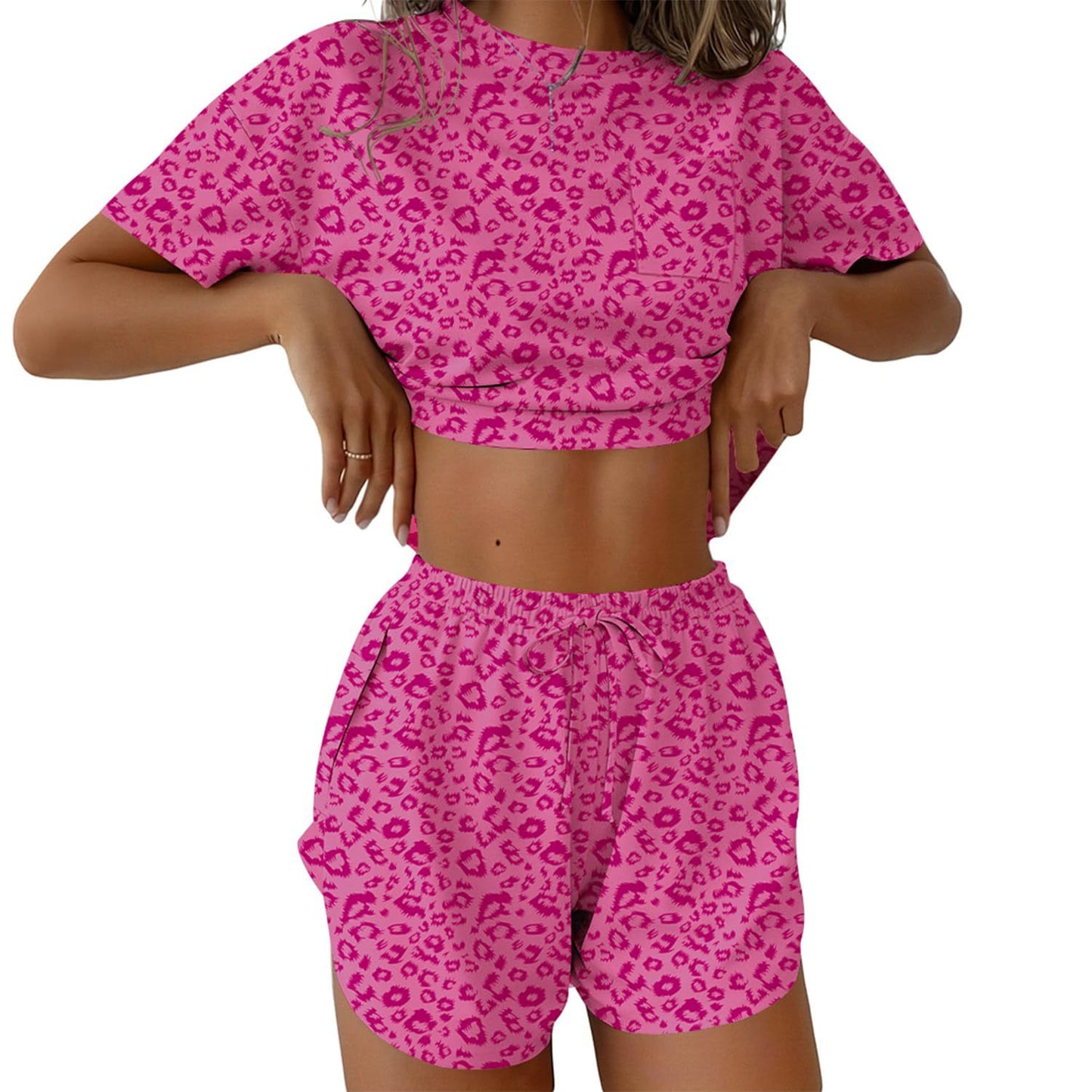 D5386 Leopard Print Short Sleeve Pajamas Set