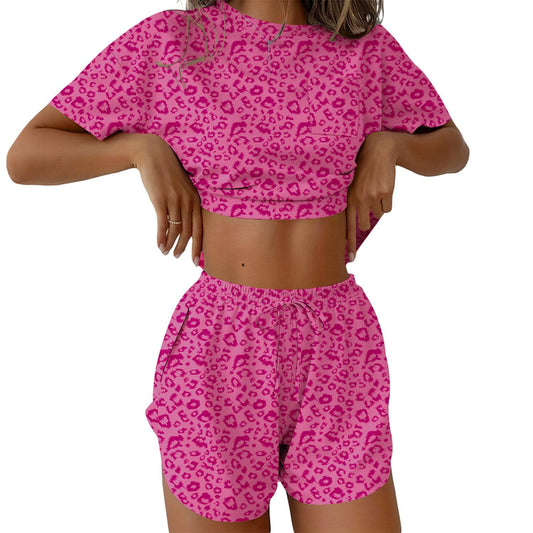 D5386 Leopard Print Short Sleeve Pajamas Set
