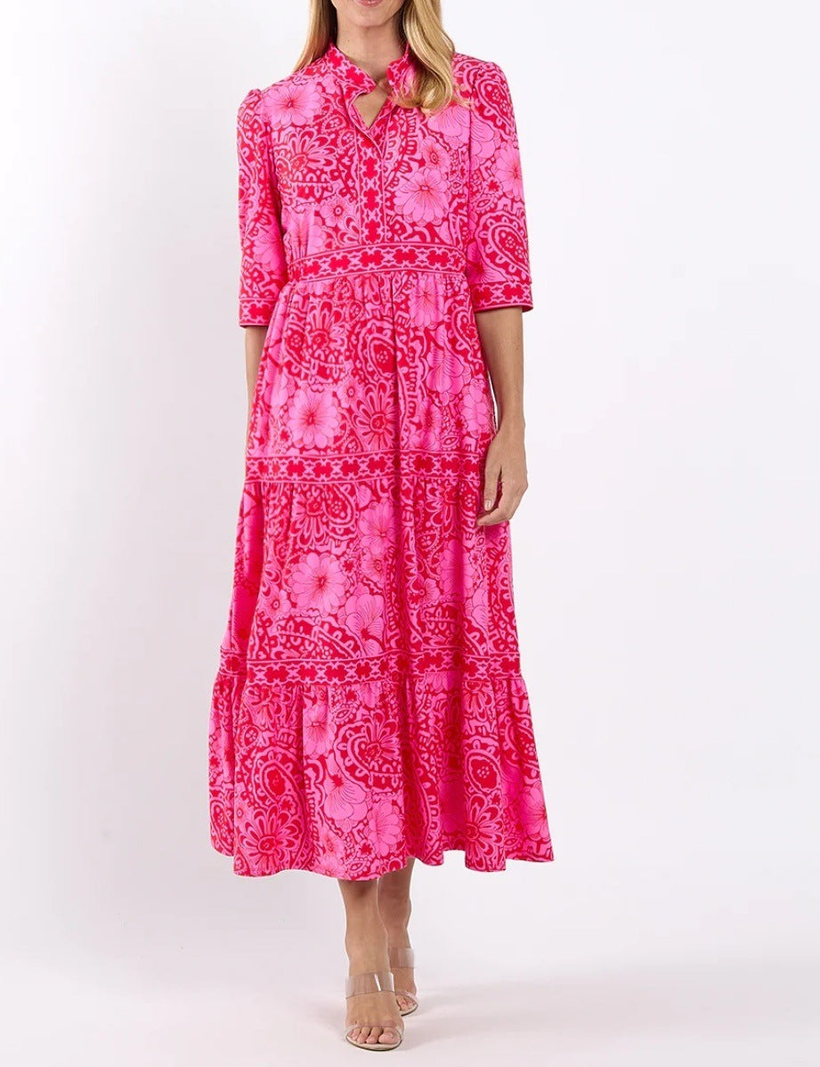 D5472 Half Sleeve Boho Style Long Dress