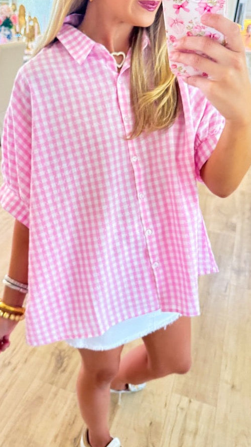 R1480 Gingham Print Oversized T Shirt
