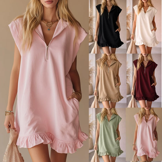 R1212 Collar Split Flutter Sleeve Dress