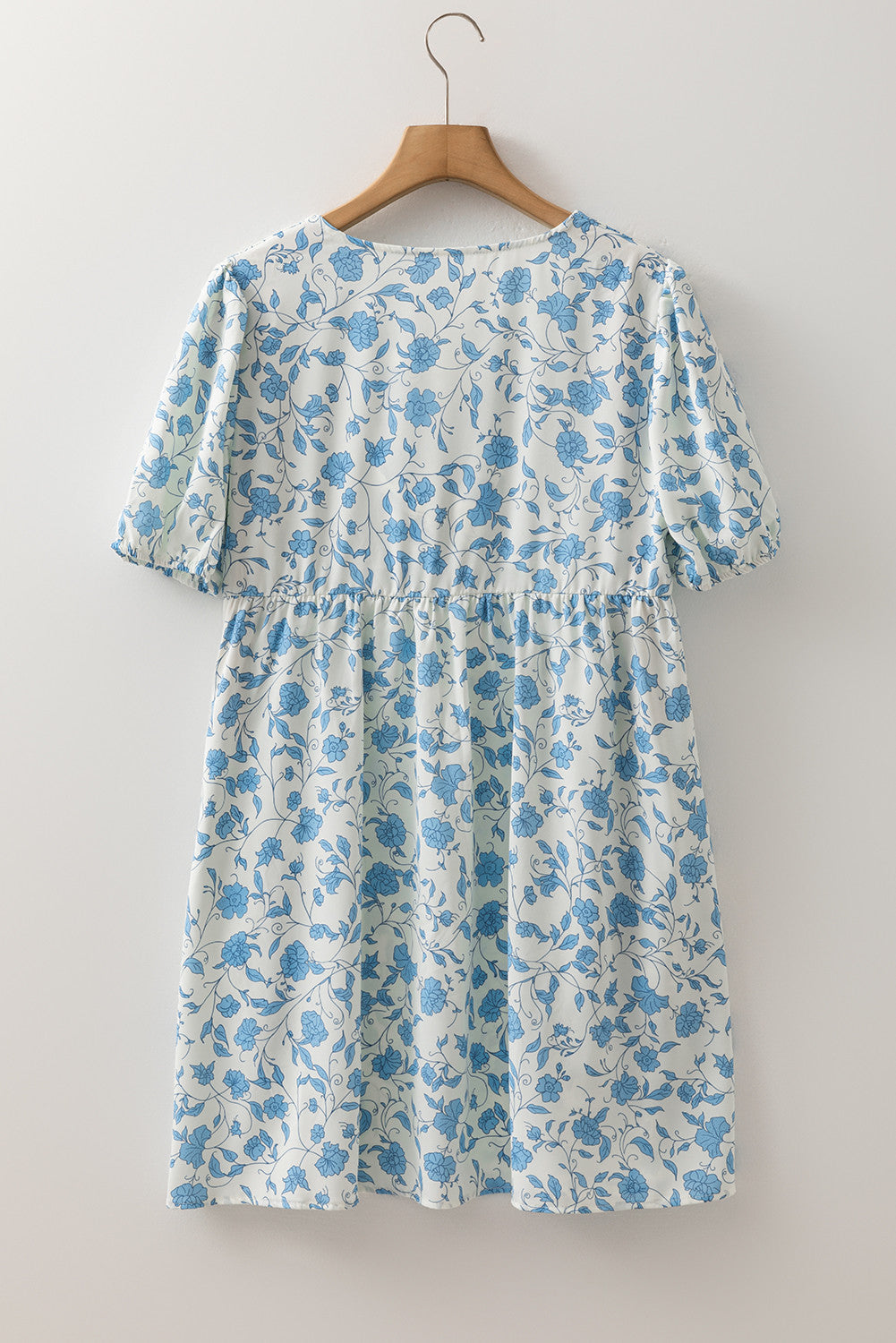 R1222 Blue Leopard Puff Sleeve Mini Dress