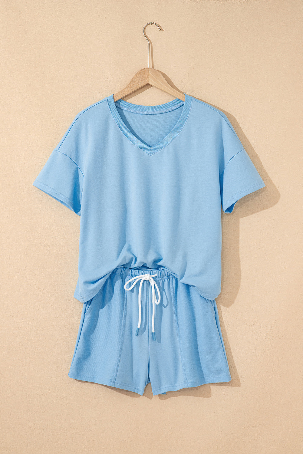 R1331 Solid Color T shirt & Drawstring Shorts Set