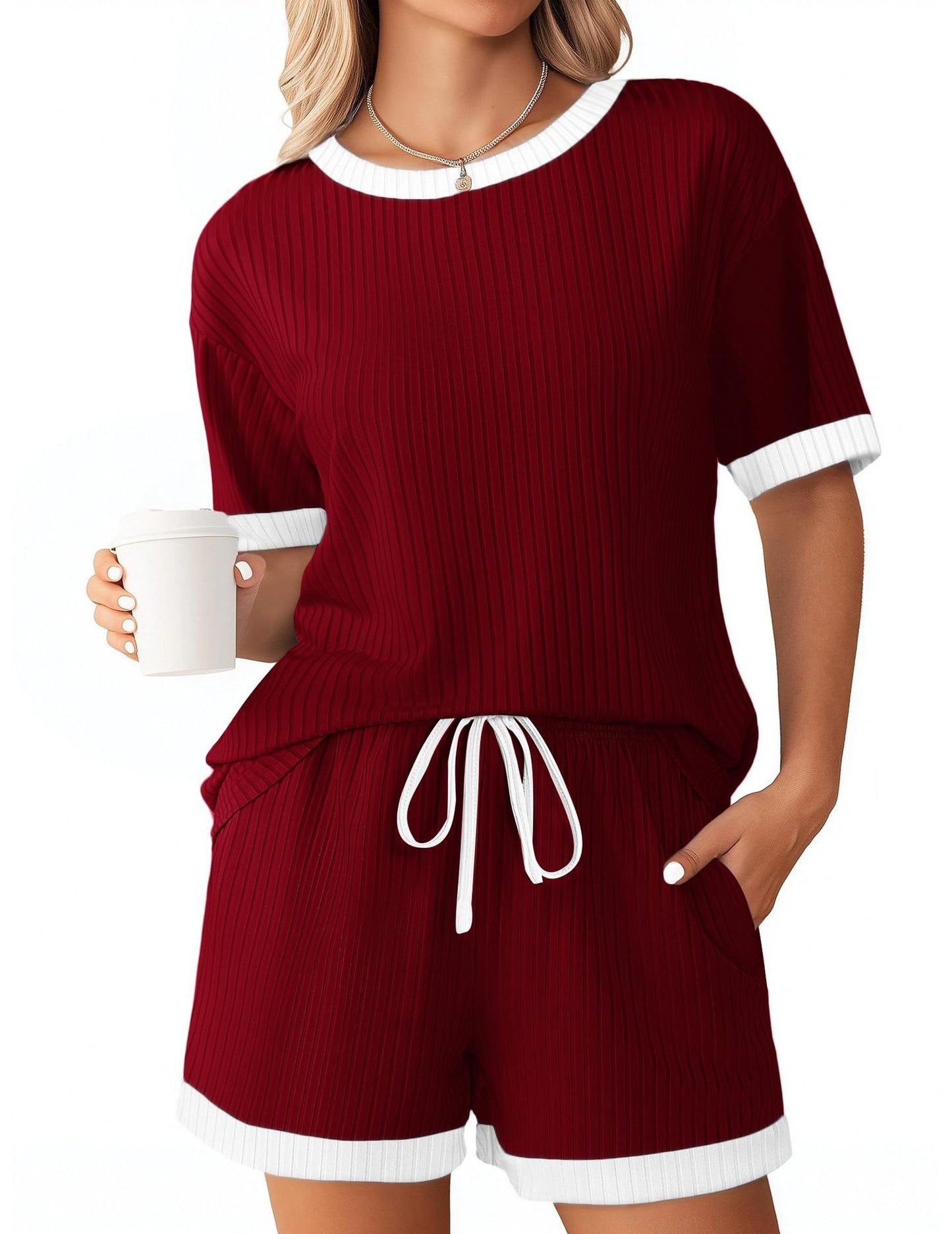 R1312 Summer Casual Two Pieces Pajama Set Homewear.