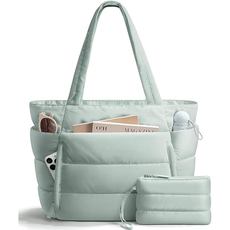 R1398 Solid Color Puffy Quilted Large Tote Bag