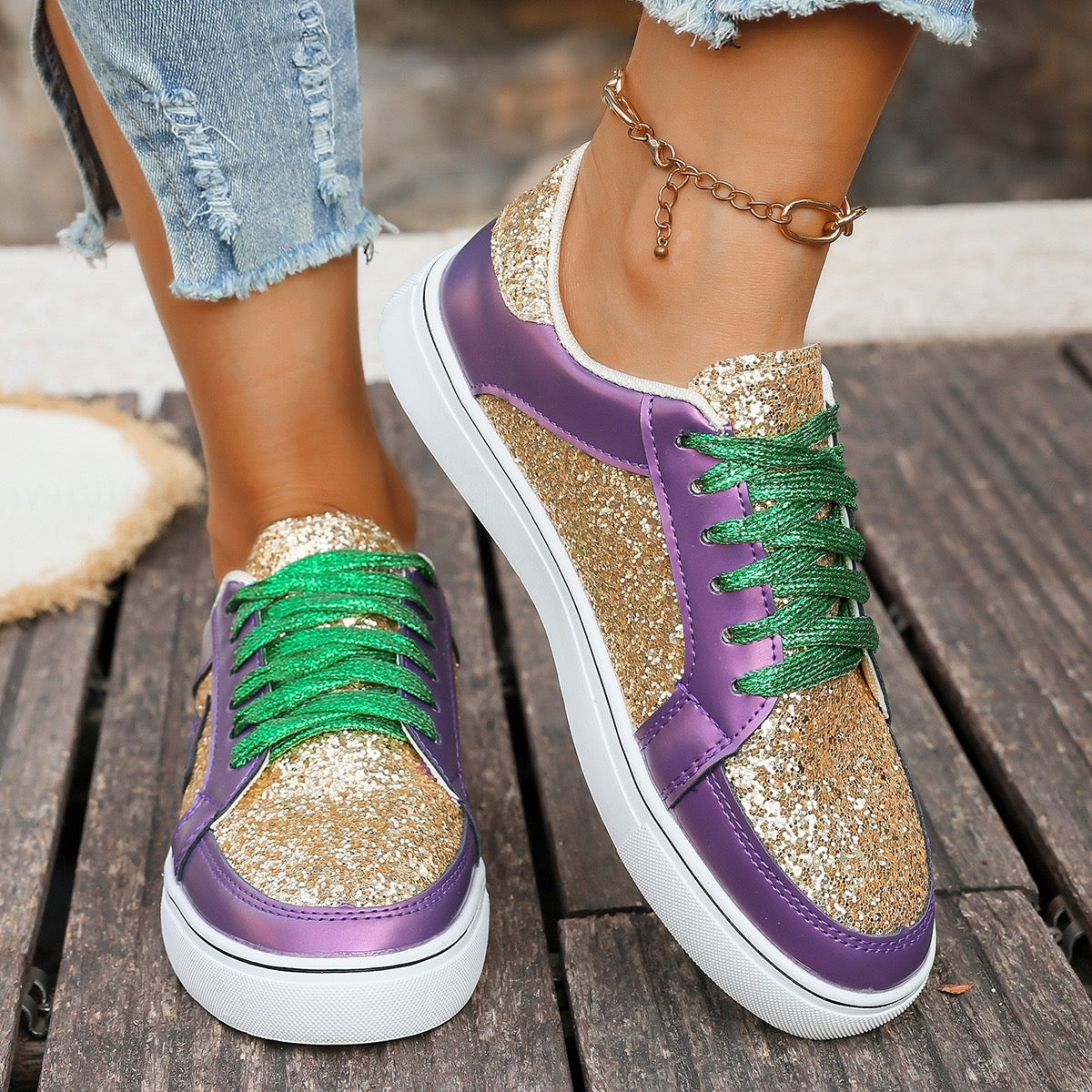 R1193 Glitter Star Pu Leather Sneakers