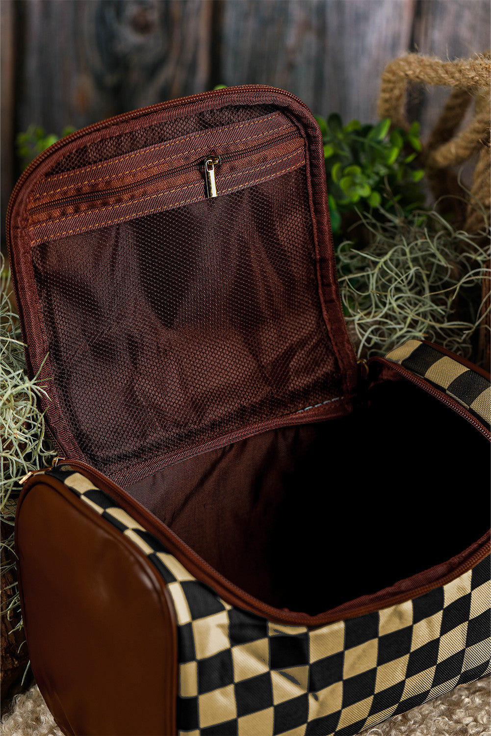 R1247 Checked PU Leather Makeup Bag