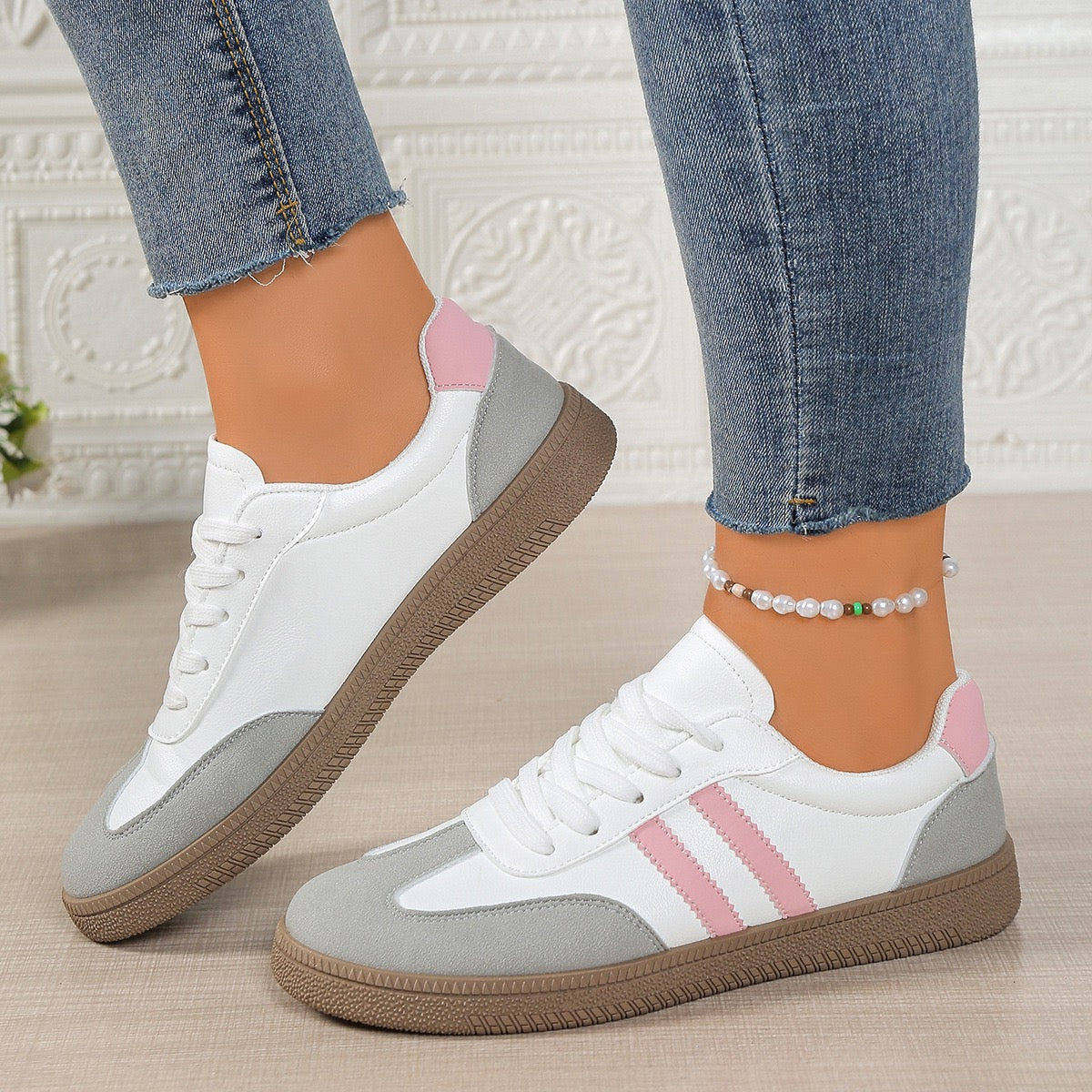 R1219 Pu Leather Pink Flat Shoes