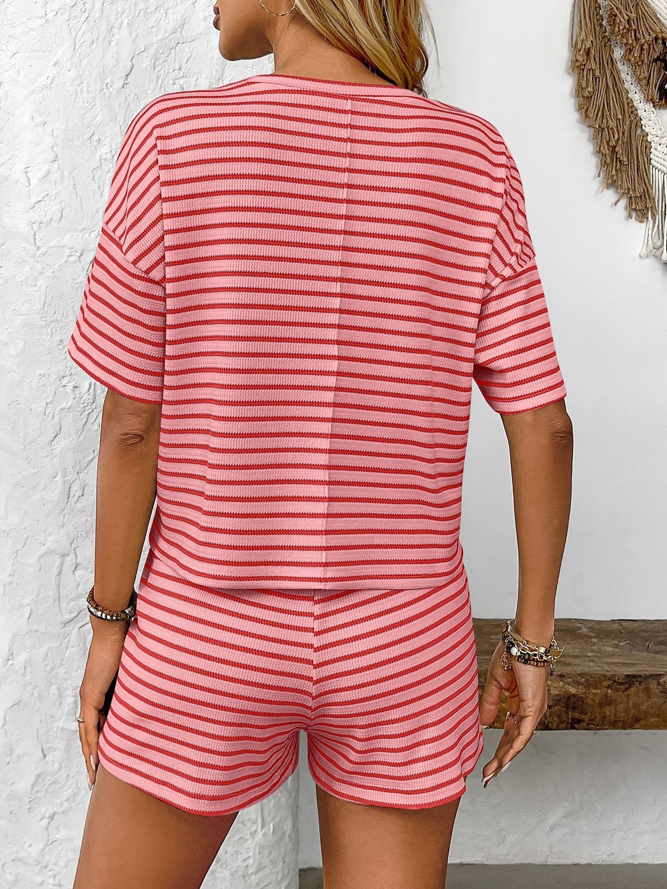 D4330 Summer Striped Two Pieces Shorts Set