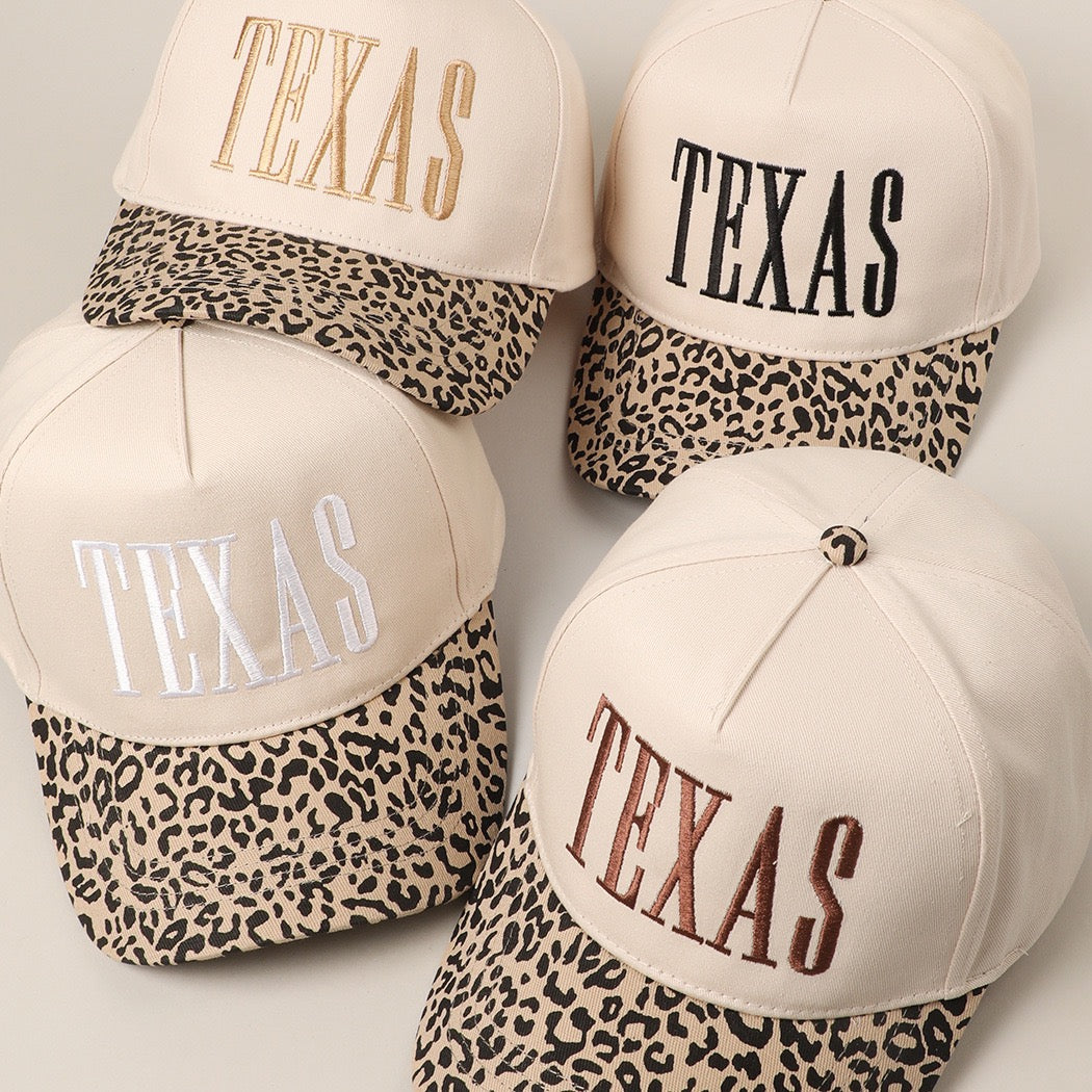 R1303 Camel TEXAS Embroidered Leopard Contrast Baseball Cap