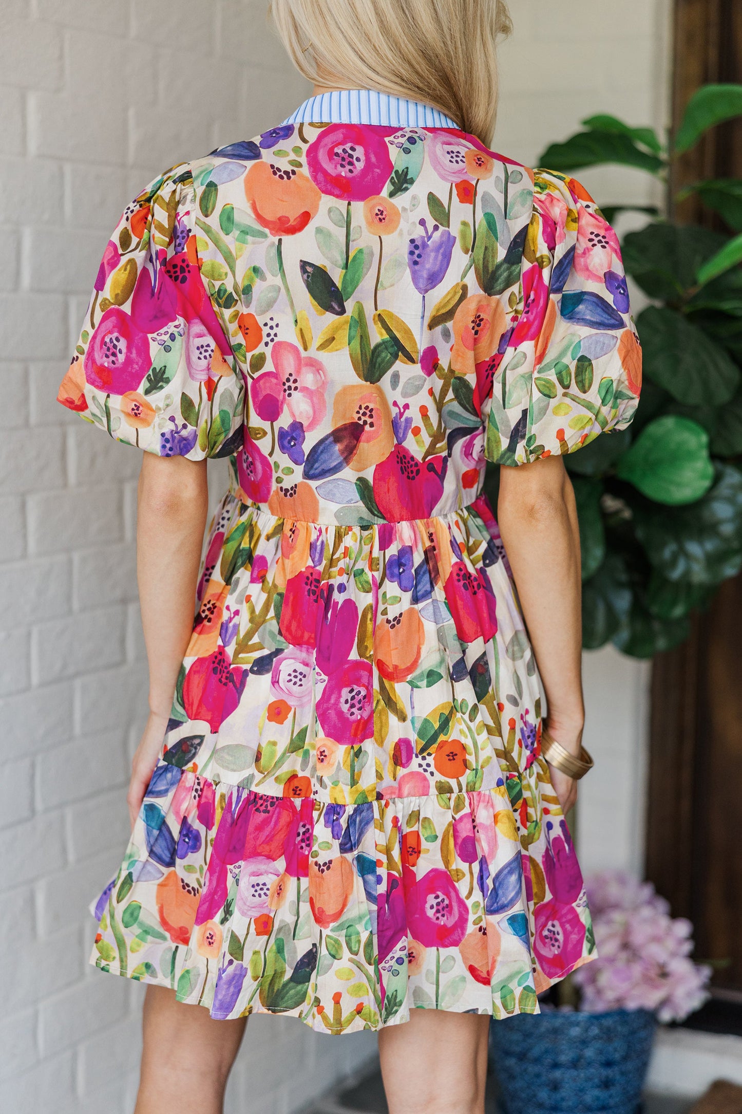 R1266 Floral Print Ricrac Trim Mini Dress
