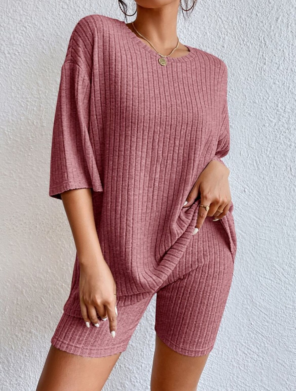 D5467 Spring Two Pieces Ribbed Set