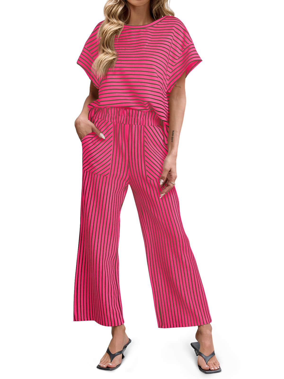 D5521 Two Pieces Stripe Lounge Set