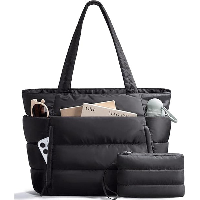 R1398 Solid Color Puffy Quilted Large Tote Bag