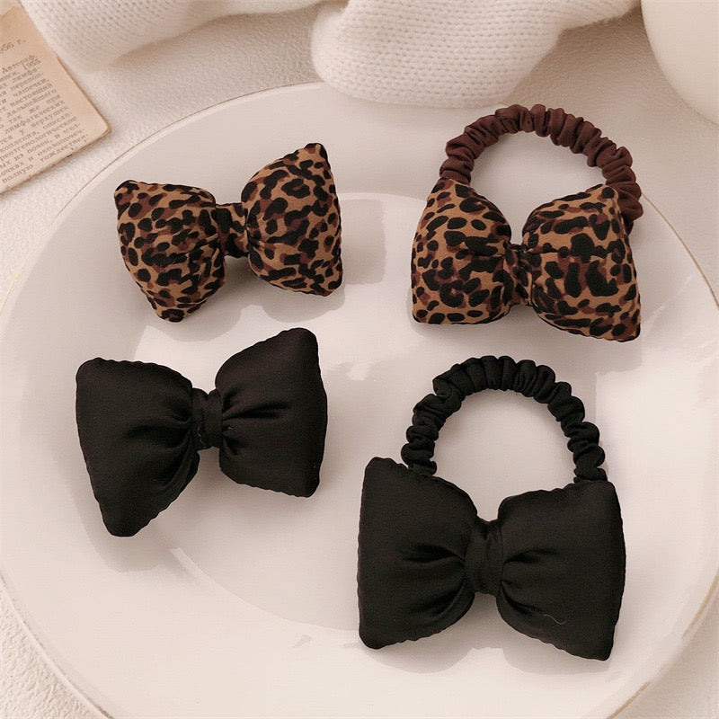 R1208 Puffy Bow Leopard Hair Tie