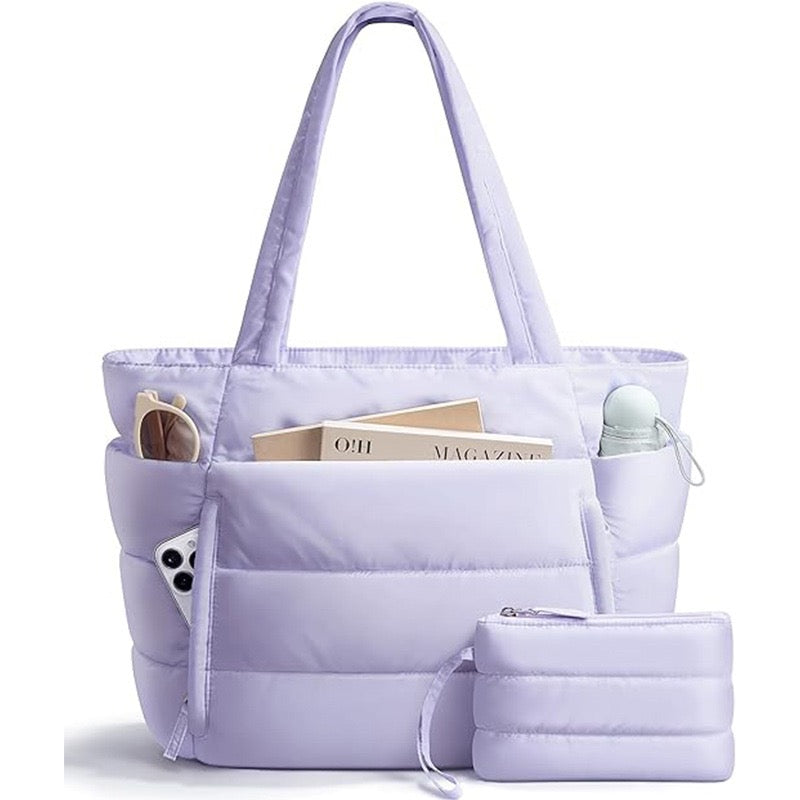 R1398 Solid Color Puffy Quilted Large Tote Bag