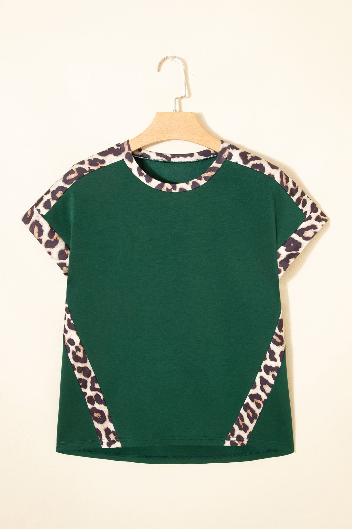 R1262 Leopard Trim Round Neck T Shirt