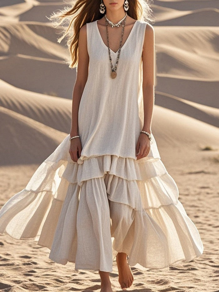 R1264 Linen Two Pieces Long Skirts Set