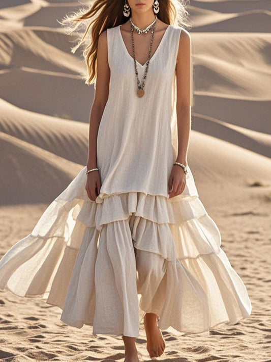 R1264 Linen Two Pieces Long Skirts Set