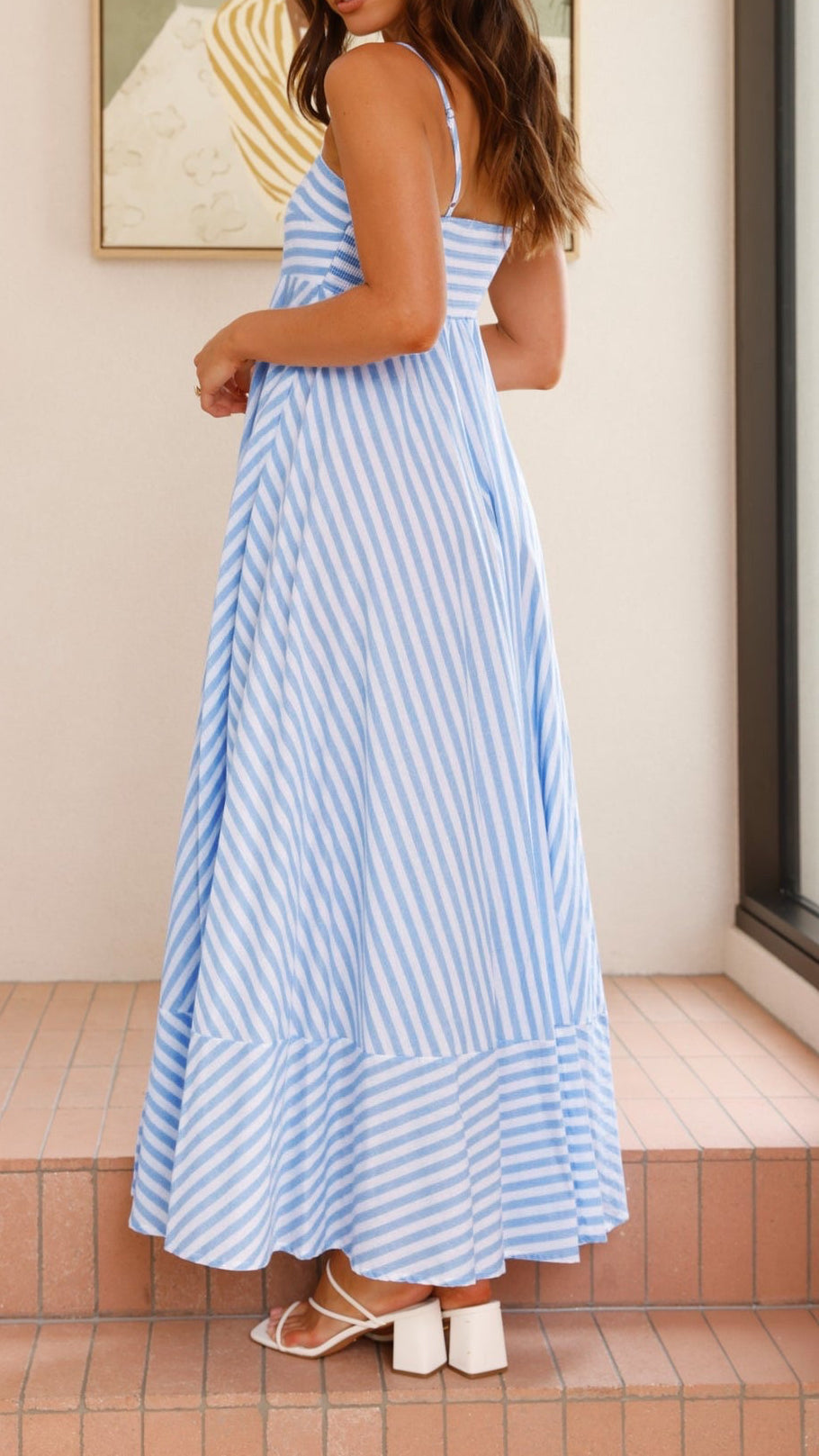 R1423 Stripe Long Slip Dress