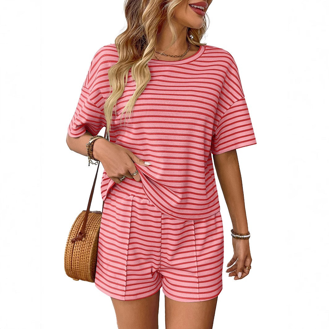 D4330 Summer Striped Two Pieces Shorts Set