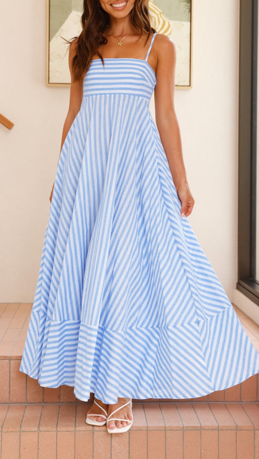 R1423 Stripe Long Slip Dress