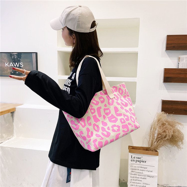 R1248 Leopard Print Canvas Tote Bag