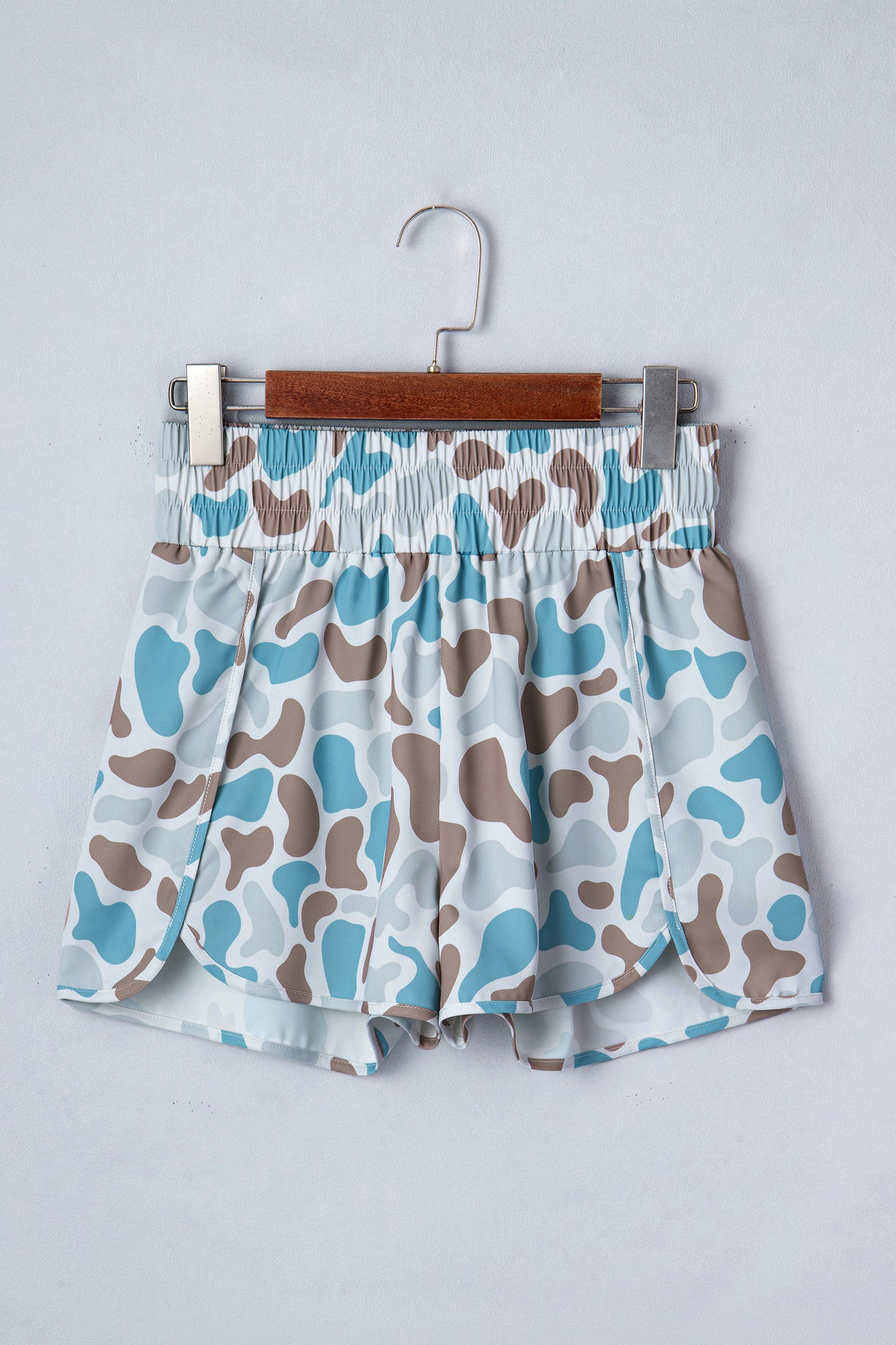 R1197 Camouflage Print Shirred High Waist Shorts