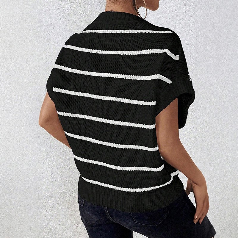 R1254 Bat Sleeve Striped Sweater Top
