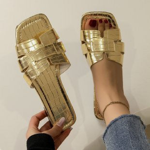 R1275 Crocodile Pattern Roman Style Flat  Slippers