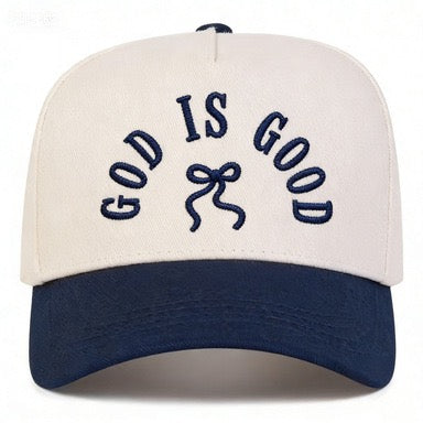 R1332 GOD IS GOOD Embroidered Bow Color Block Baseball Cap