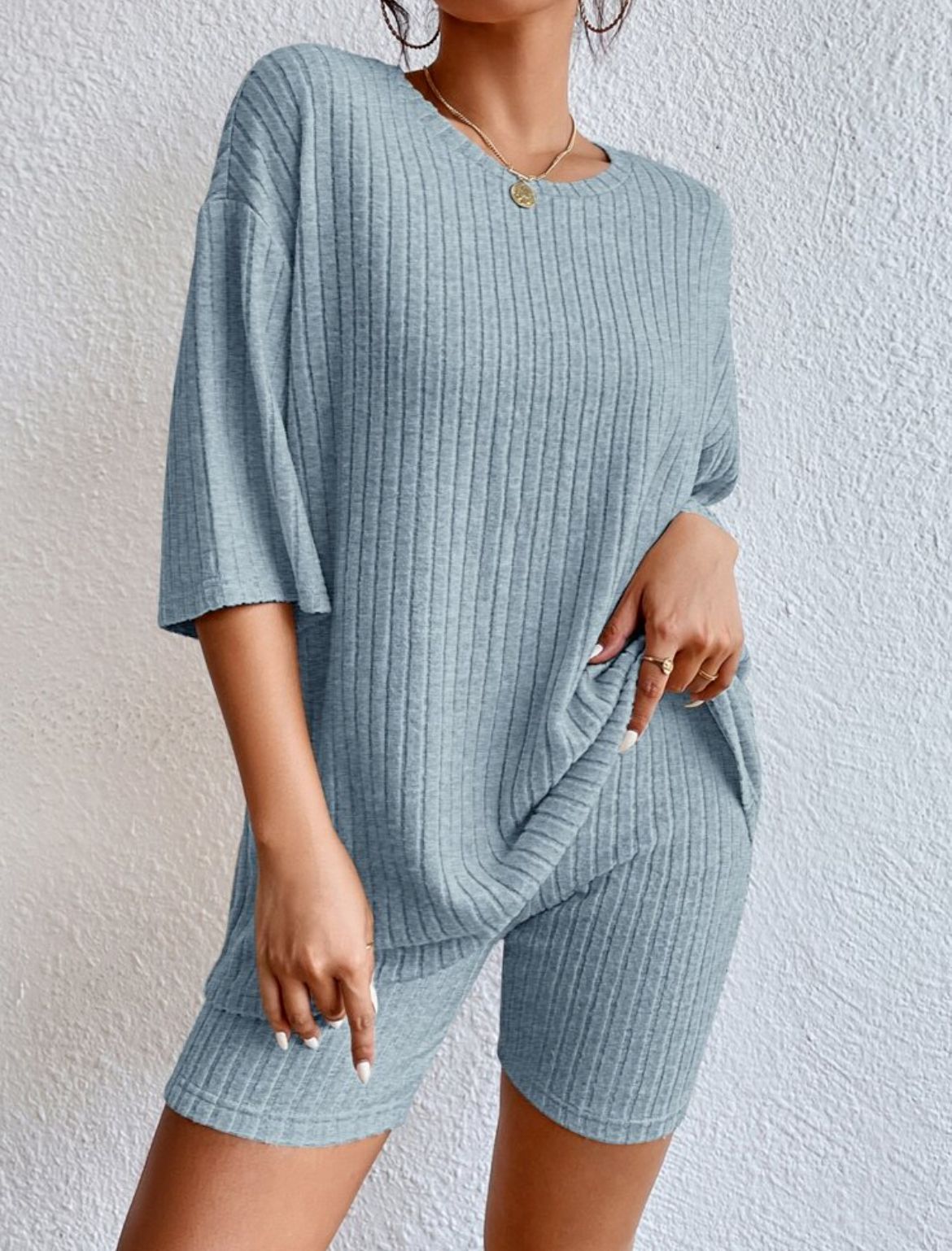 D5467 Spring Two Pieces Ribbed Set