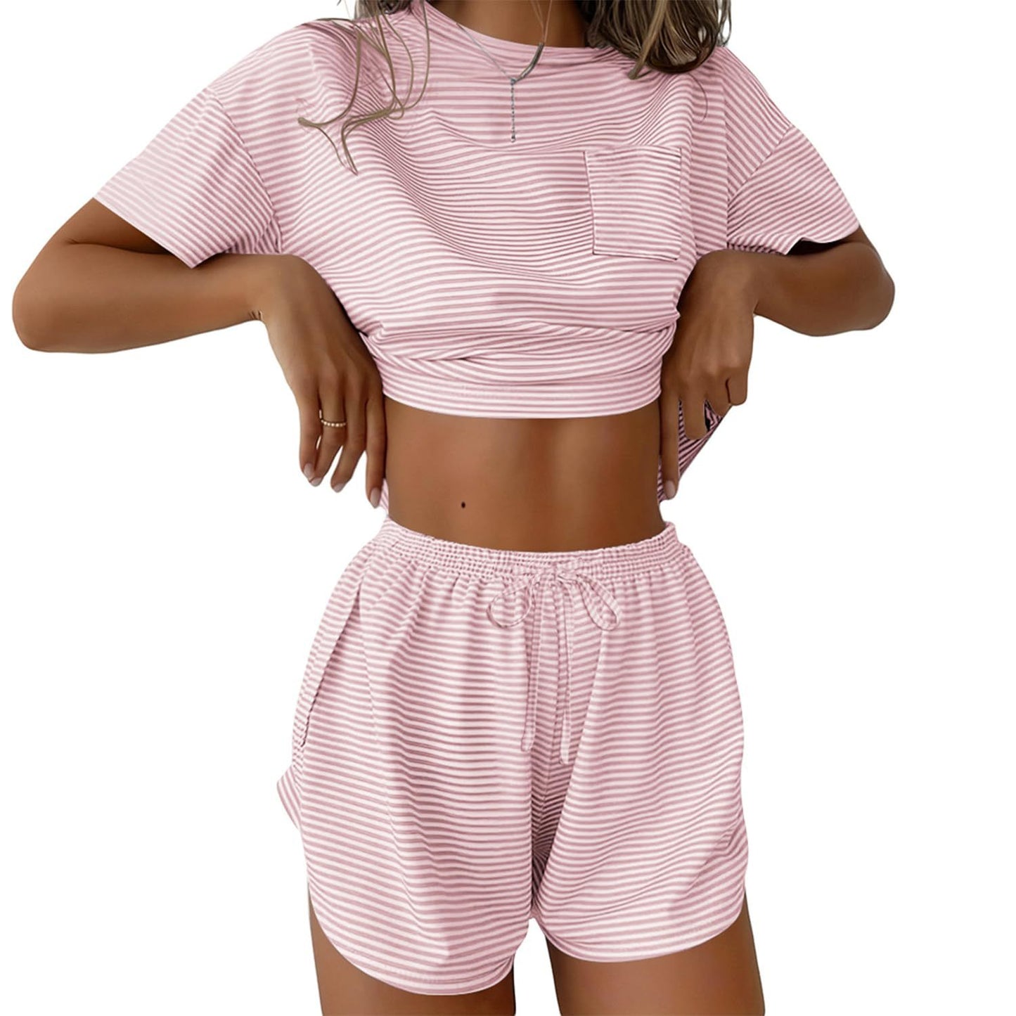 D5386 Leopard Print Short Sleeve Pajamas Set