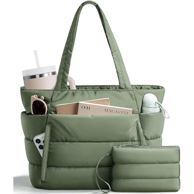 R1398 Solid Color Puffy Quilted Large Tote Bag