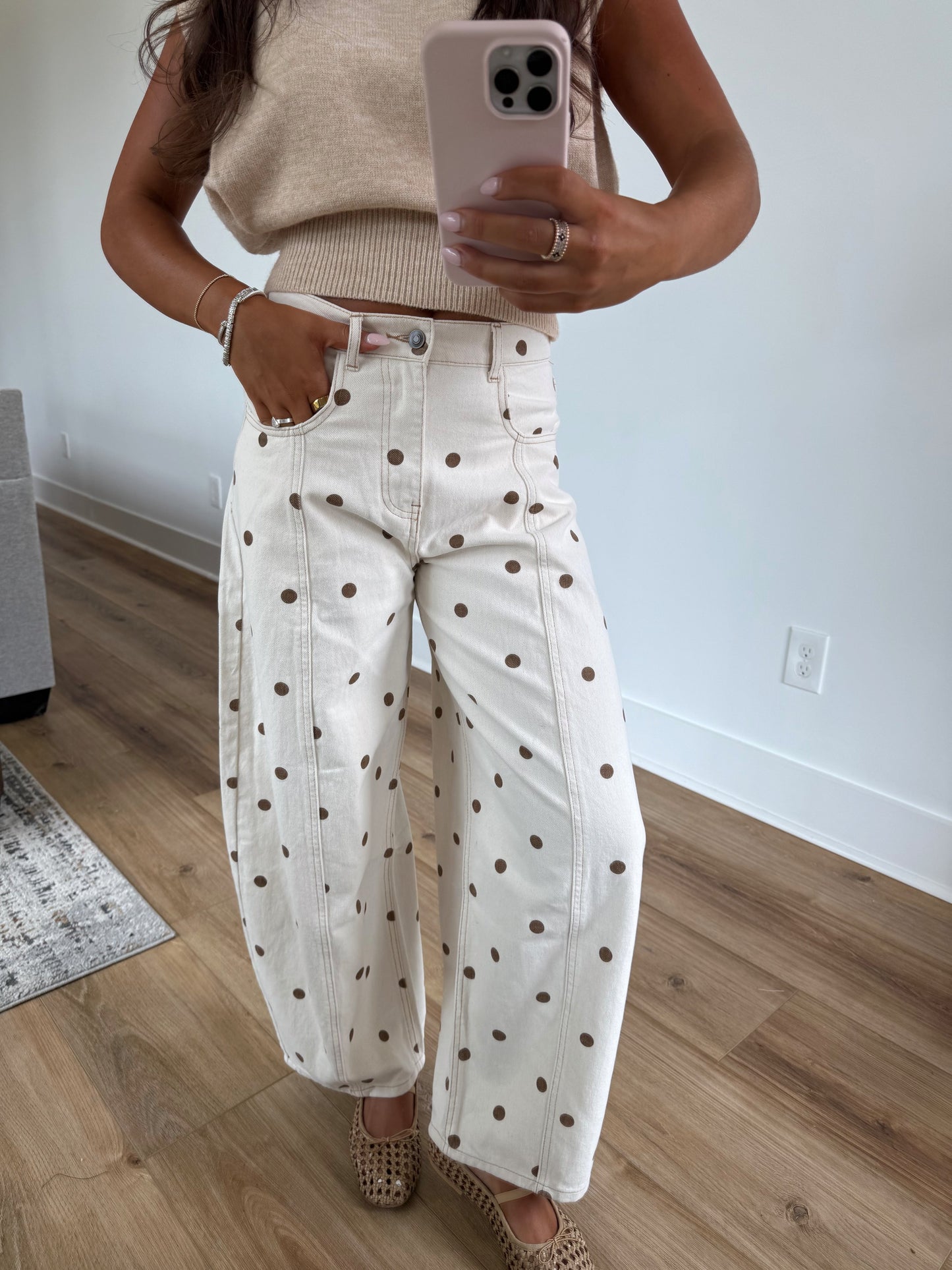D5532 Polk Dot Wide Leg Jeans