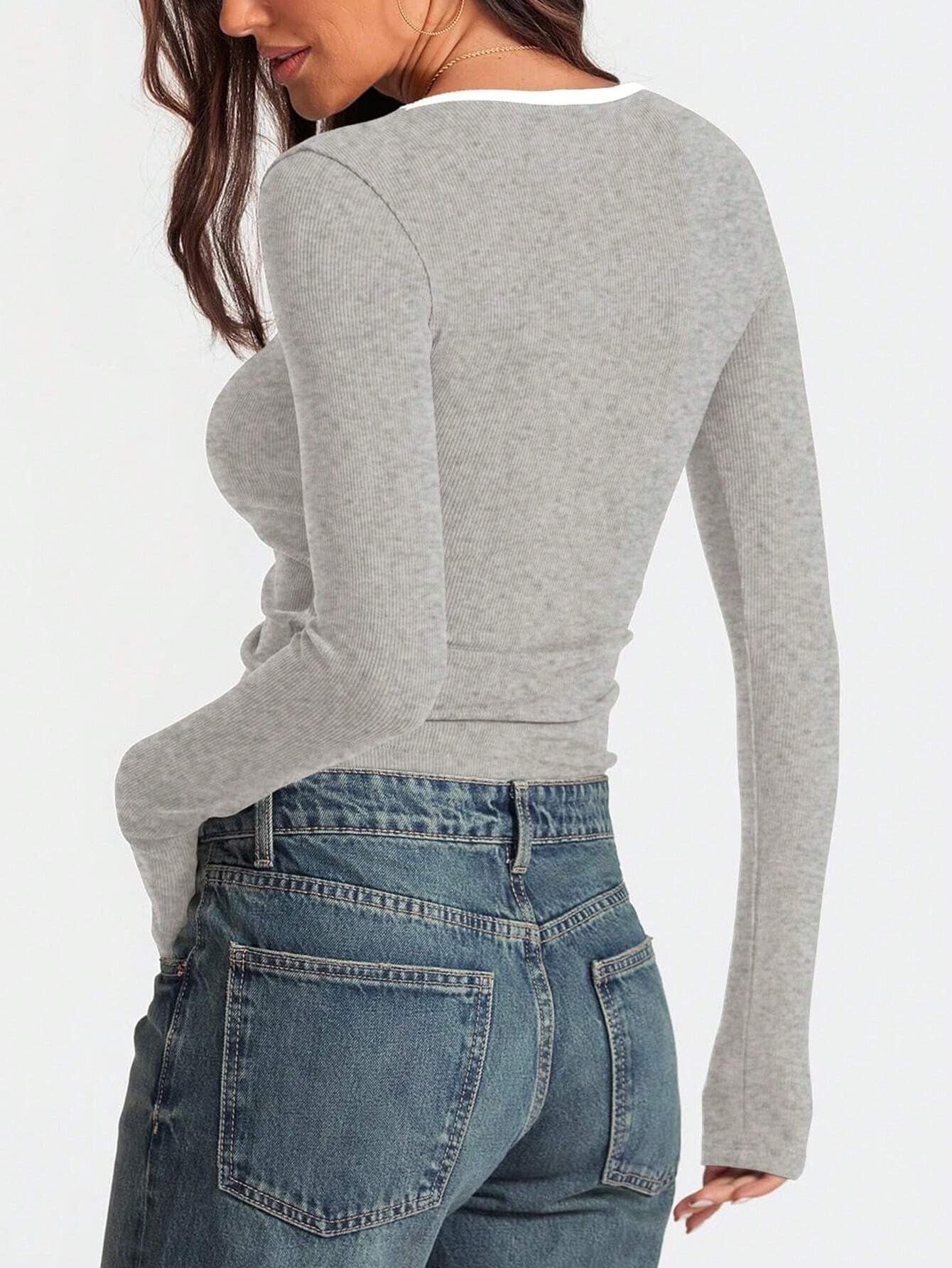 R1223 Square Neck Solid Color Slim-fit Top