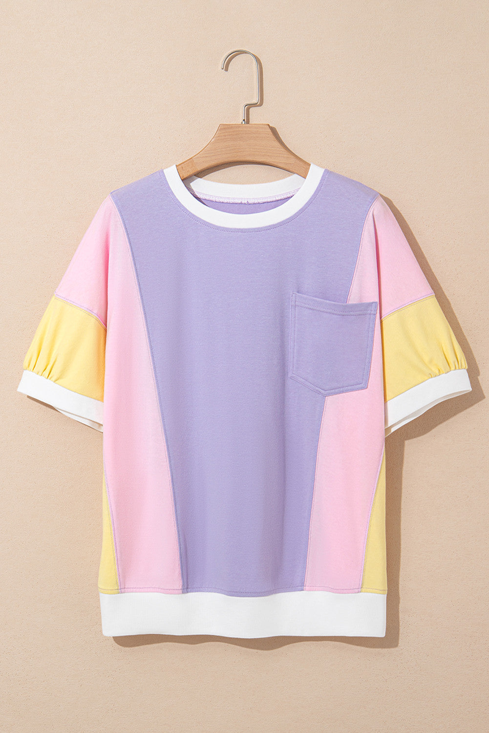R1307  Color Block Patchwork Half Sleeve Oversized T Shirt