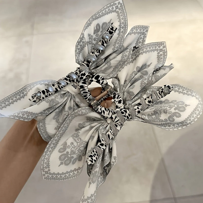 R1229 Paisley Floral Print Bow Knot Hair Clip