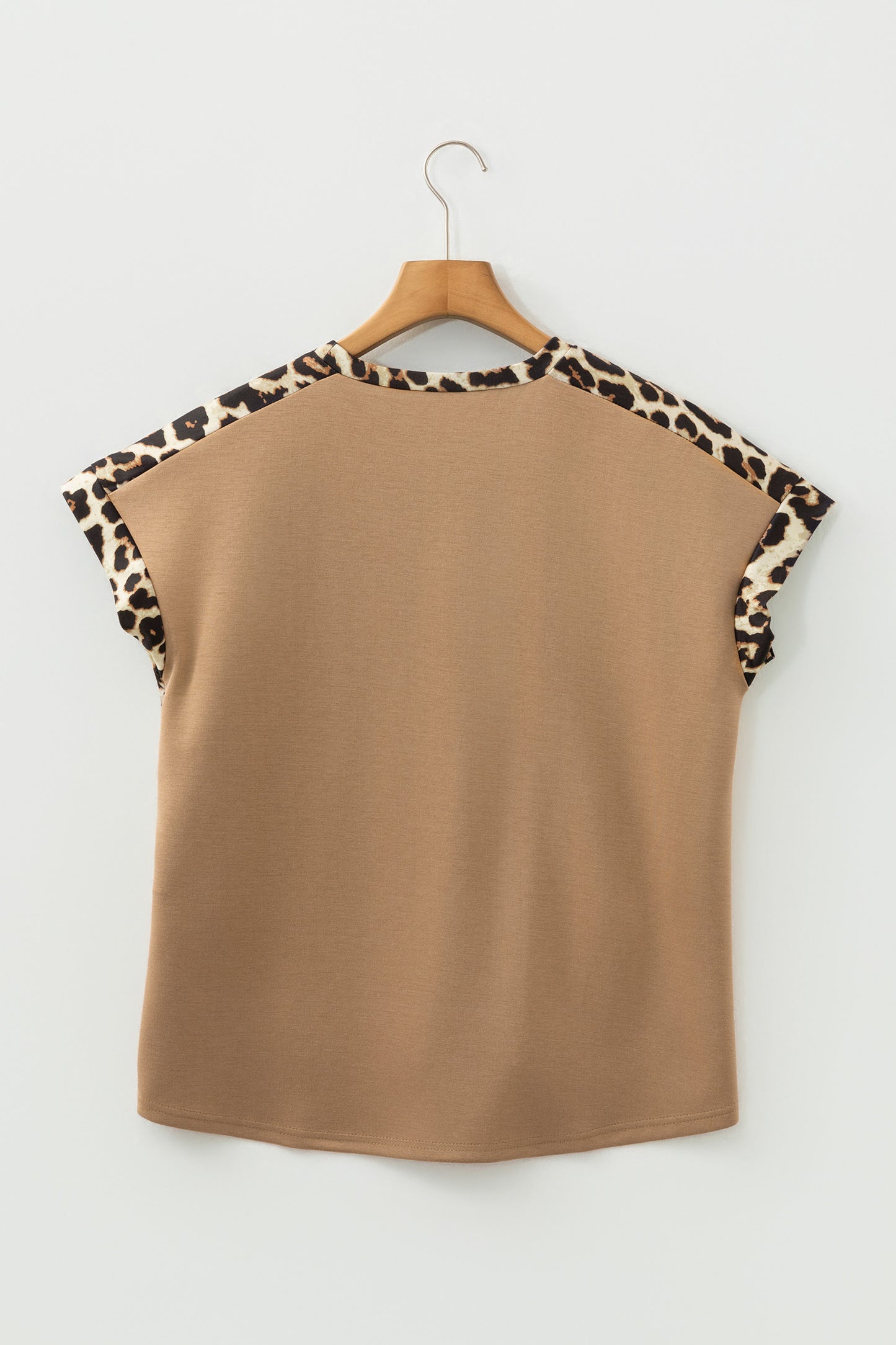 R1262 Leopard Trim Round Neck T Shirt