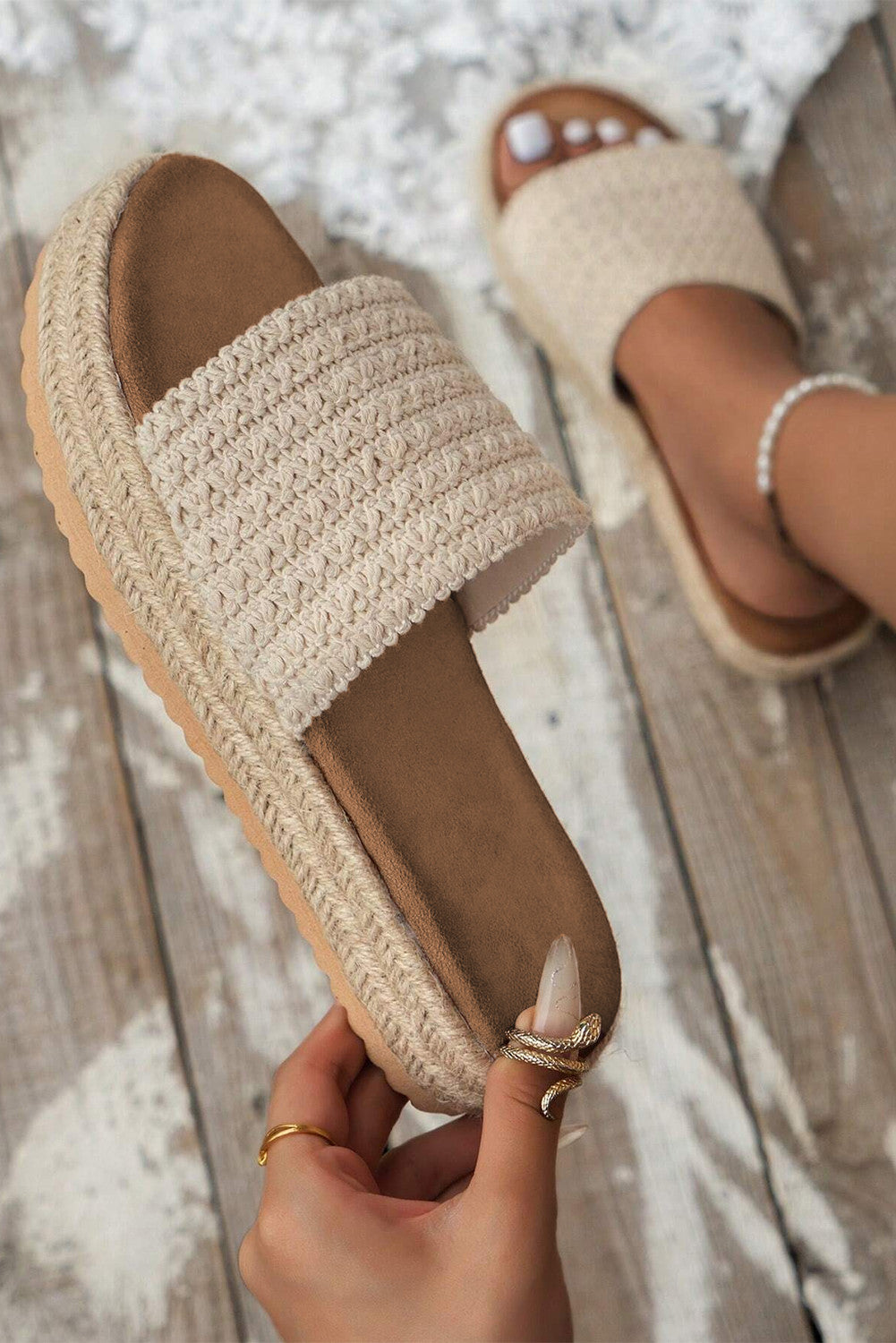 R1340 Boho Woven Non-slip Wedge Slippers