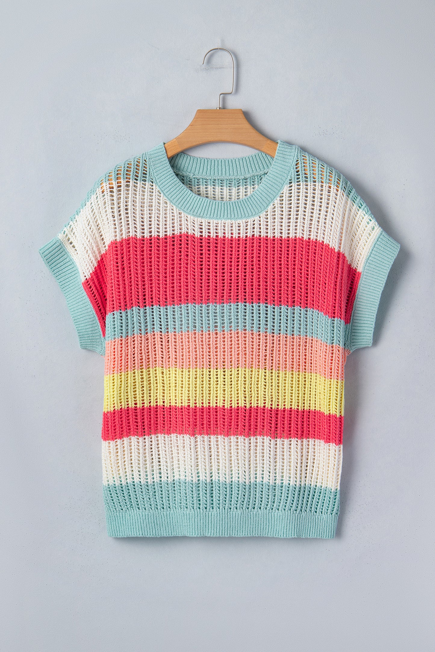 R1291 Rainbow Color Hollow Out Sweater Top