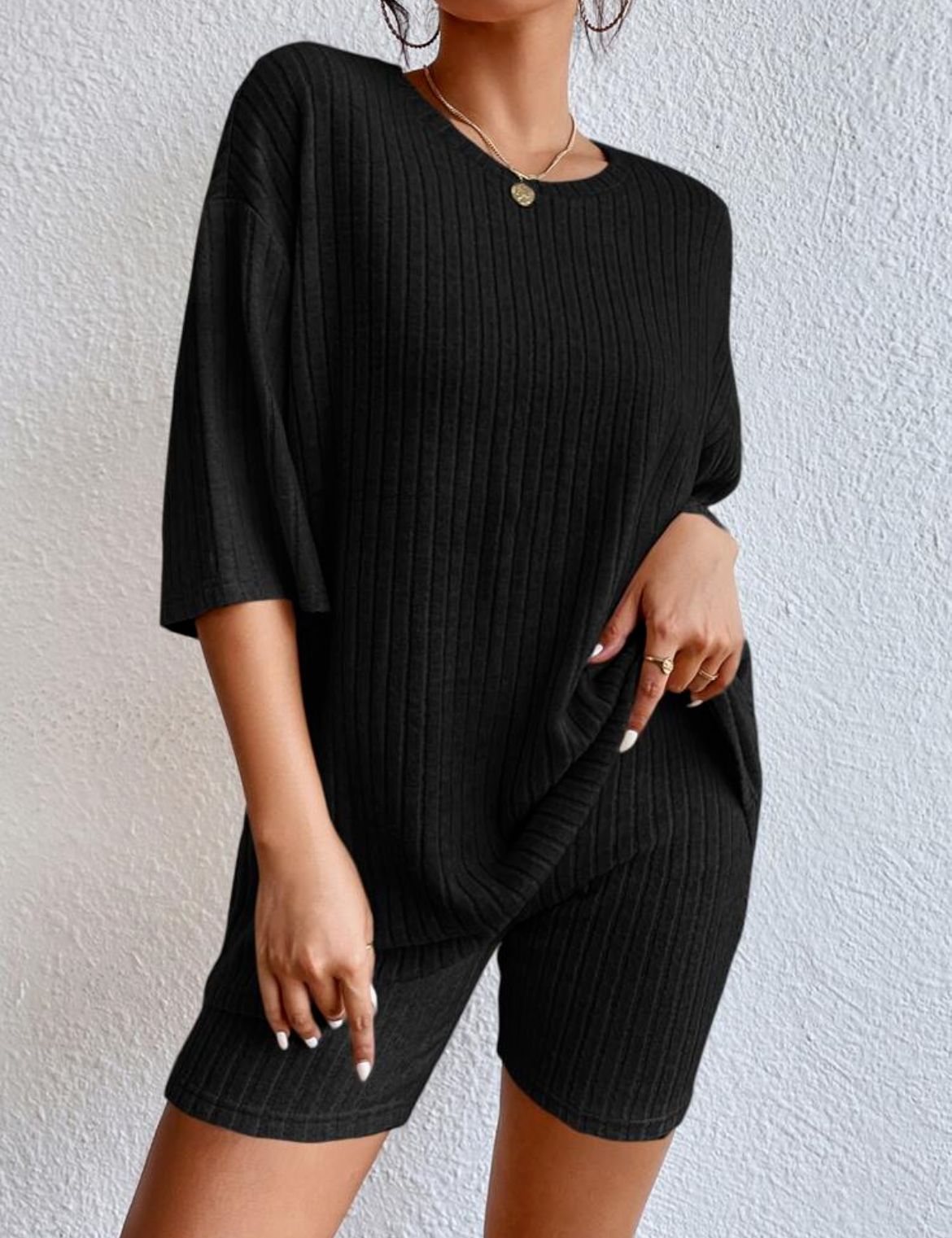 D5467 Spring Two Pieces Ribbed Set