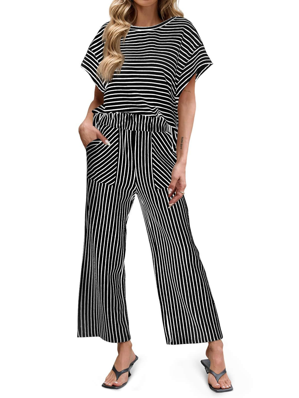 D5521 Two Pieces Stripe Lounge Set