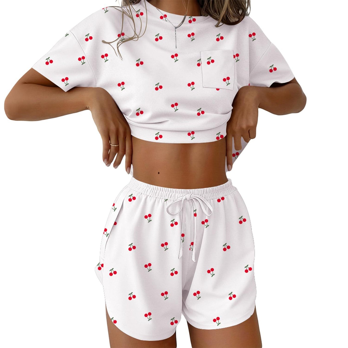 D5386 Leopard Print Short Sleeve Pajamas Set