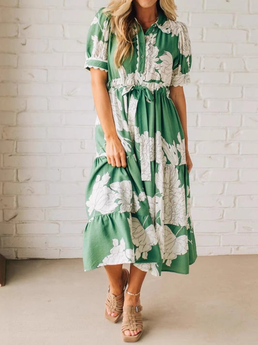 R1460 Fashion Printed waist-cinching dress