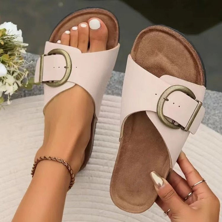 R1295 Buckle Strap Flat Slippers