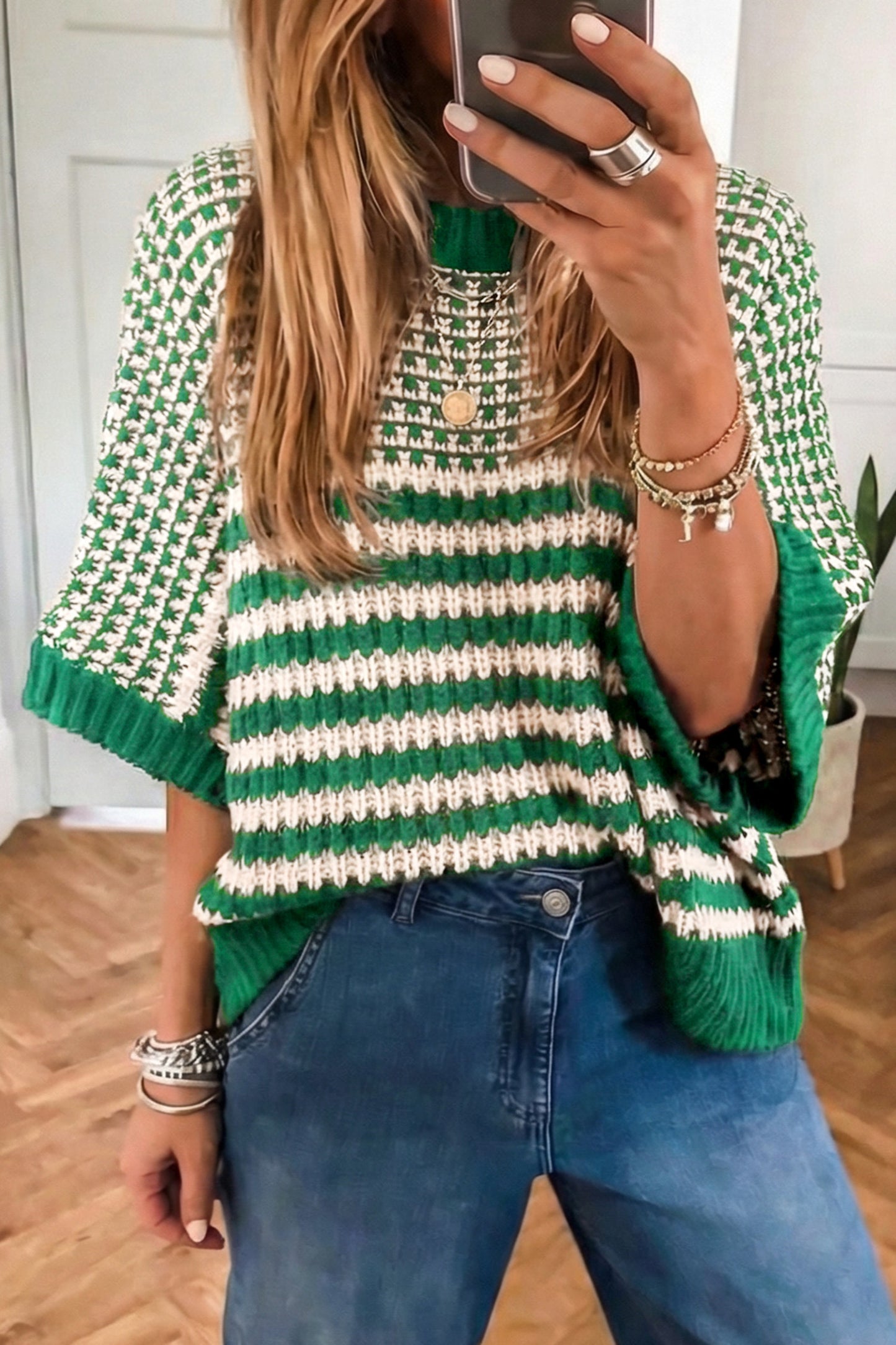 R1215 3/4 Draped Sleeve Slouchy Sweater
