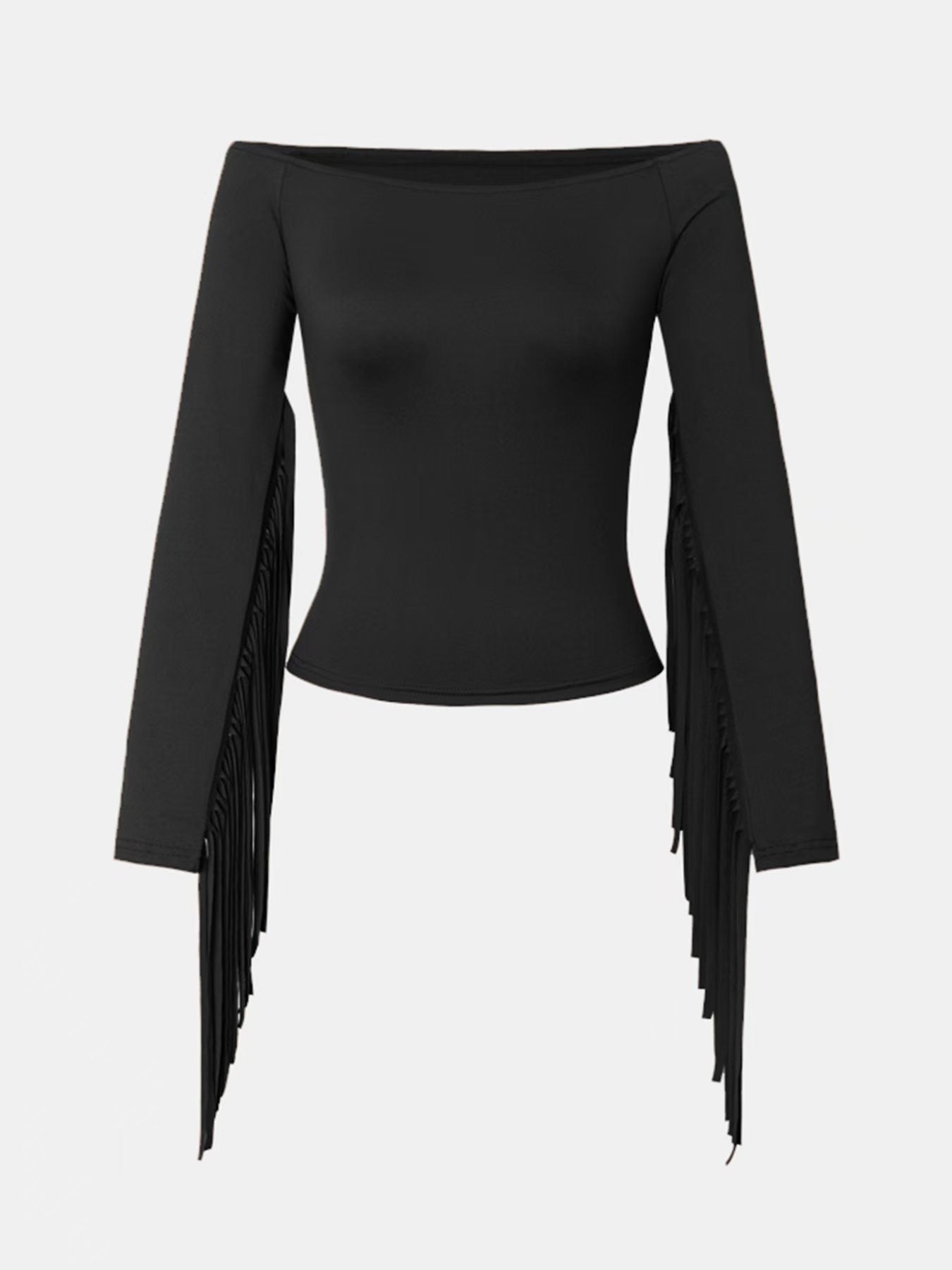 R1224 Retro Western Style Tassels Sleeve Top