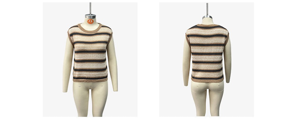 R1217 Short Sleeve Stripe Color  Knitted Top